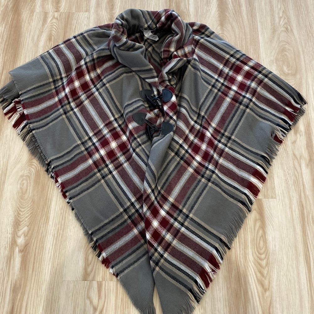 Mark & Hall plaid poncho with tassels. Hallmark